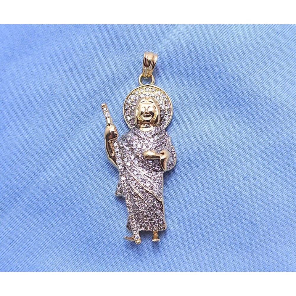 10K Solid Two Tone Multi Color Gold Religious Saint Jude Diamond Charm Pendant